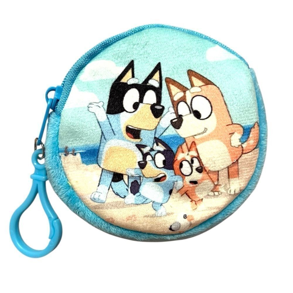 Bluey Beach Day Blue Velvet Coin Purse Keychain